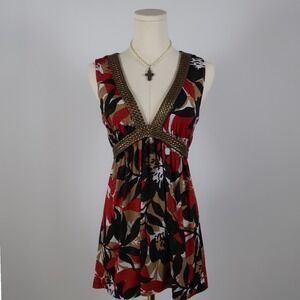Self Esteem Women's Medium Floral Print V Neck Sleeveless Mini Dress